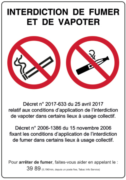 étiquette d'interdiction de fumer et de vapoter