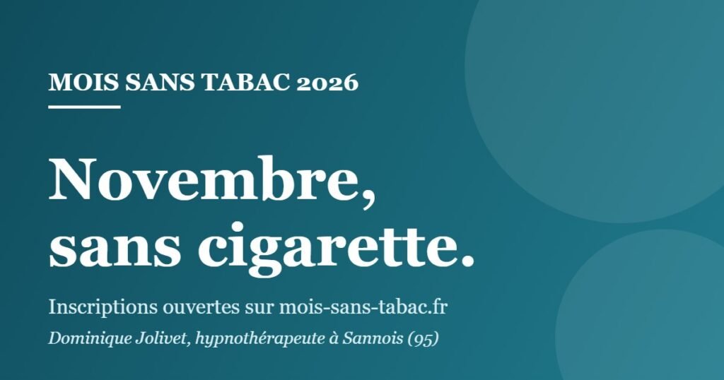 Visuel Mois sans tabac 2026 : novembre sans cigarette, avec un hypnothérapeute à Sannois